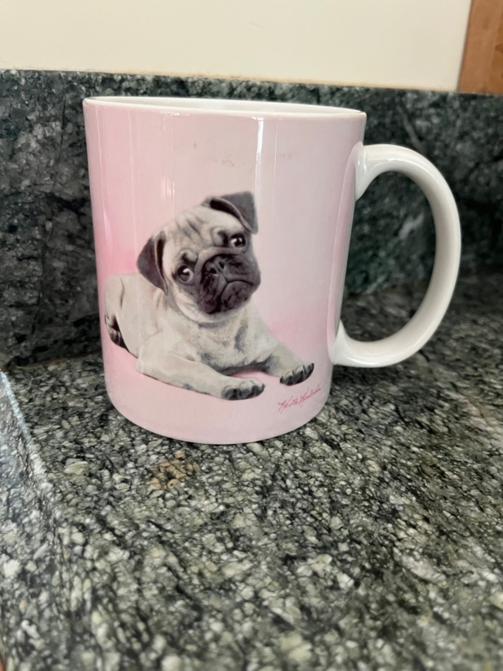 Encore Jeans Pink Pug Ceramic Mug with White Handle